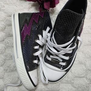 Black and Pink High-Top Sneakers